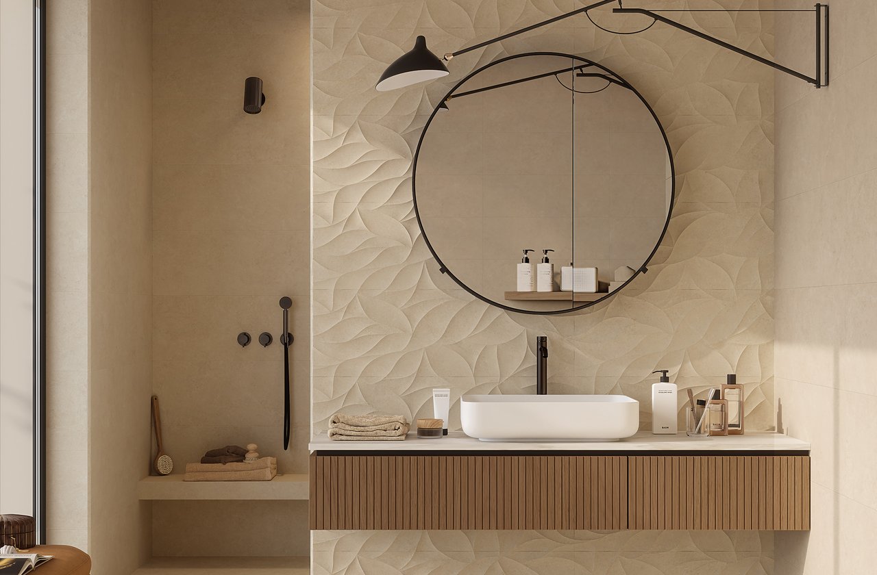 Room view Bathroom, created with tiles from the collection: OLTRE LA PIETRA – Beige OLTRE LA PIETRA