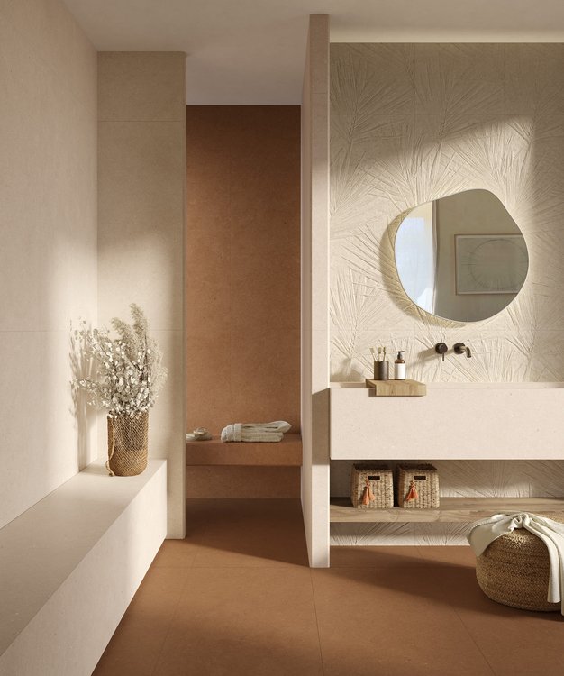 Room view Bathroom, created with tiles from the collection: MATERIA PURA 50x120 – Beige, Other