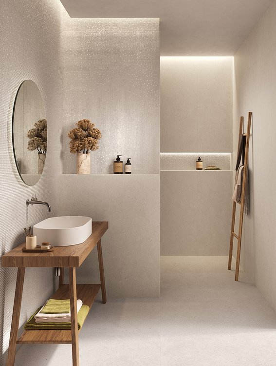 Room view Bathroom, created with tiles from the collection: MATERIA PURA 50x120 – White