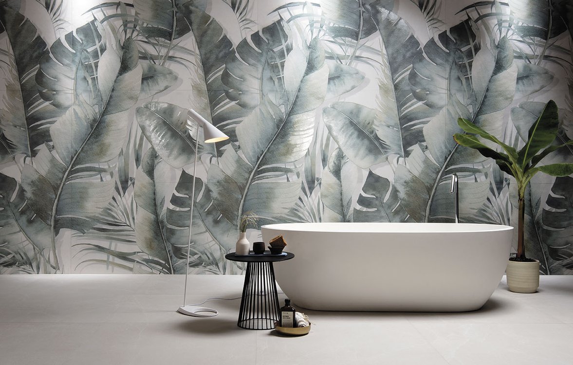 Immagine ambiente Bagno, realizzato con piastrelle della collezione: BLOOM - Verde, Bianco