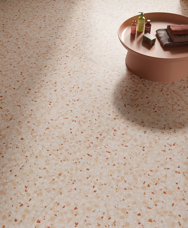 Room view , created with tiles from the collection: GLIM – Red-Pink