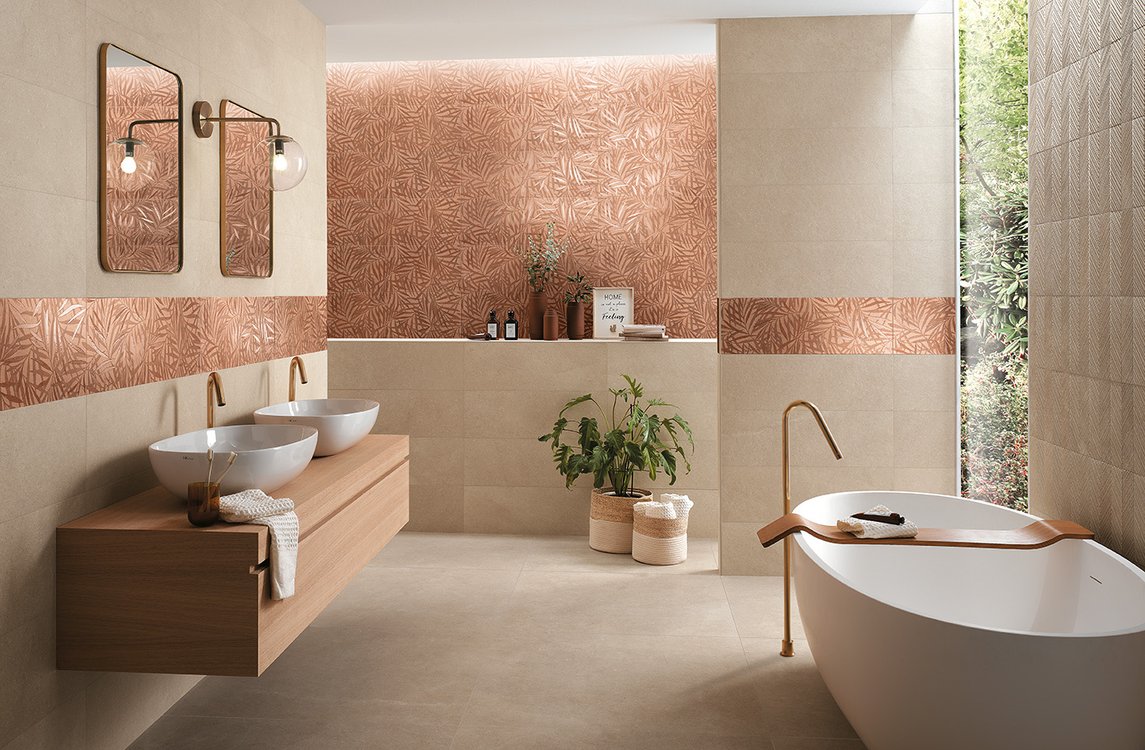 Immagine ambiente Bagno, realizzato con piastrelle della collezione: DECO&MORE - Marrone, Beige
