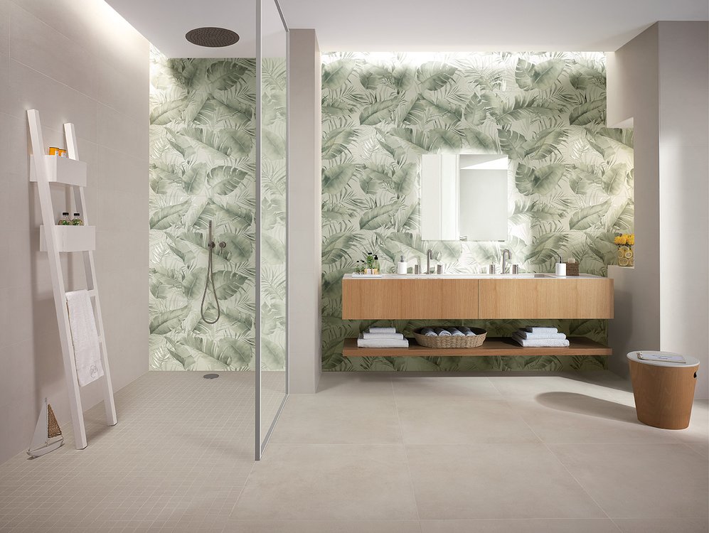 Immagine ambiente Bagno, realizzato con piastrelle della collezione: DECO&MORE - Bianco, Verde