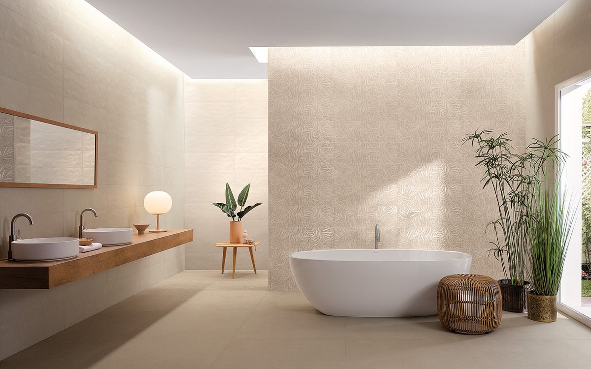 Imagen de ambiente Baño, realizada con baldosas de la colección: DECO&MORE – BEIGE