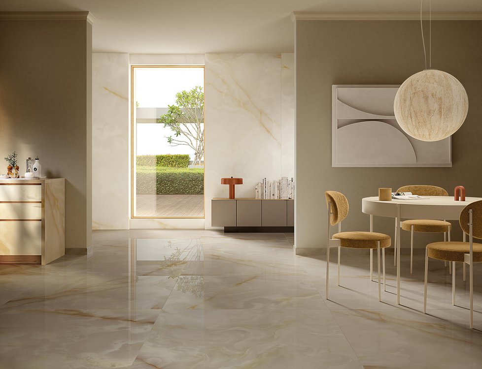Room view House, created with tiles from the collection: GEMME – White, Beige