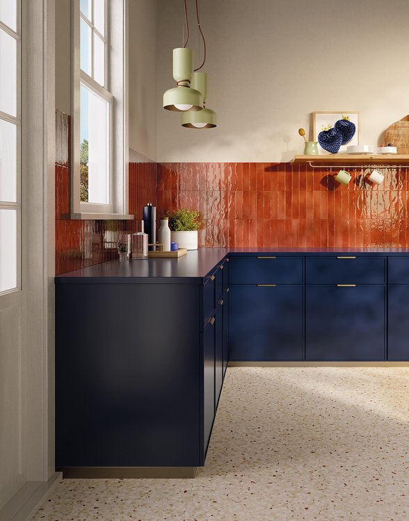 Room view Kitchen, created with tiles from the collection: GLIM – Red-Pink, Beige