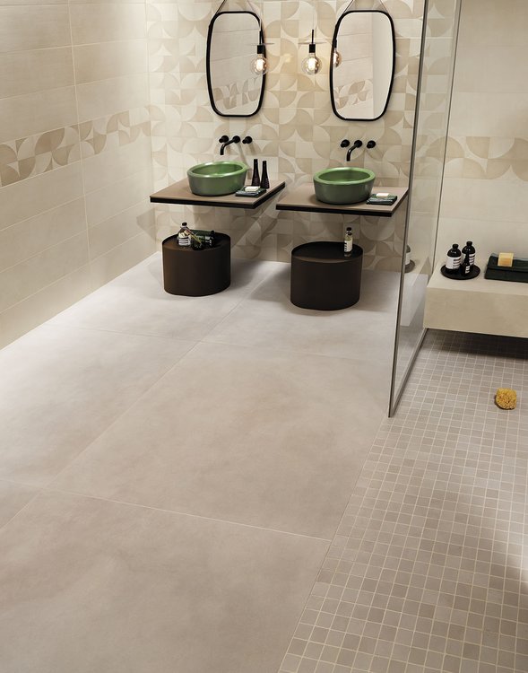 Raumabbildung , gestaltet mit Fliesen aus der Kollektion: MAT&MORE – BEIGE