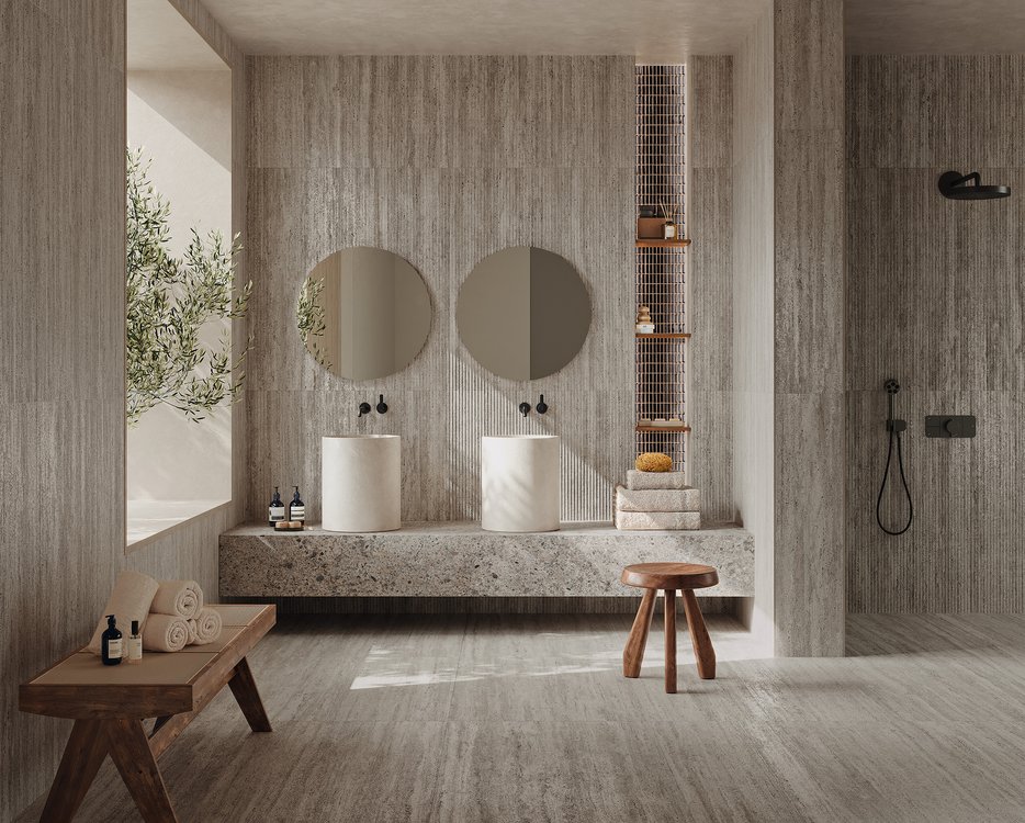 Room view Bathroom, created with tiles from the collection: MATERIA CLASSICA – Grey