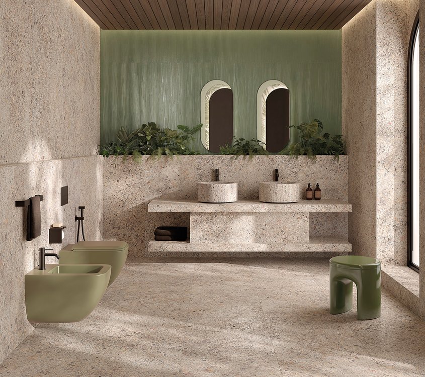 Room view Bathroom, created with tiles from the collection: MATERIA ECLETTICA – Grey, Green