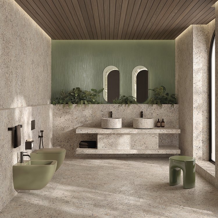 Room view Bathroom, created with tiles from the collection: MATERIA ECLETTICA – Grey, Green