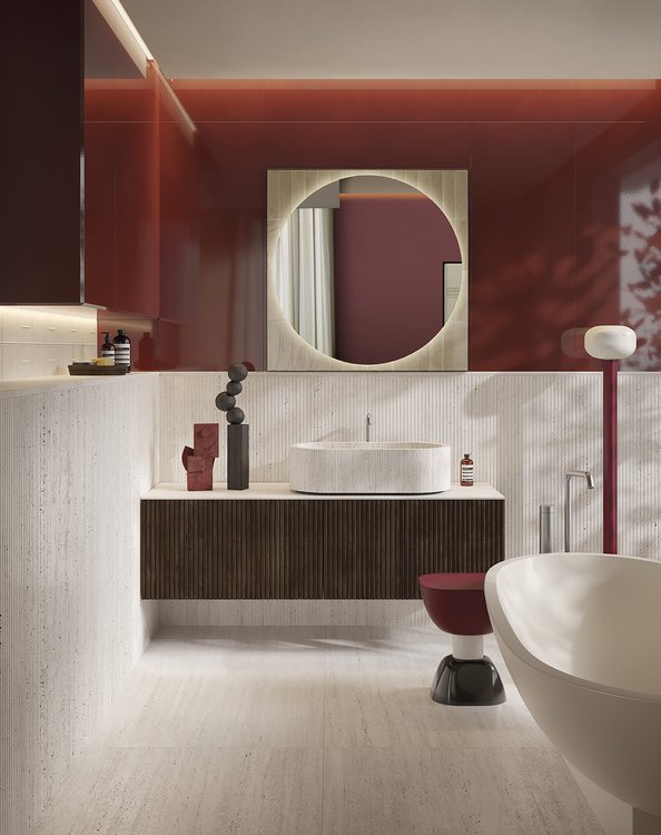 Room view , created with tiles from the collection: MATERIA CLASSICA – Red-Pink, White