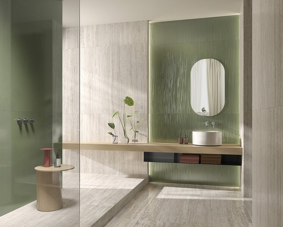 Room view Bathroom, created with tiles from the collection: MATERIA CLASSICA – Grey, Green