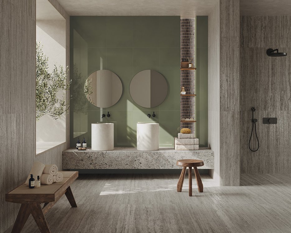 Room view , created with tiles from the collection: MATERIA CLASSICA – Grey, Green