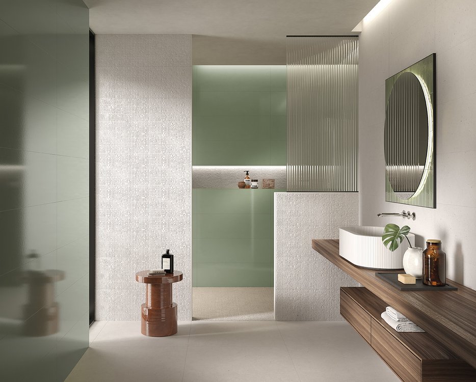 Room view Bathroom, created with tiles from the collection: MATERIA PURA – Other, White