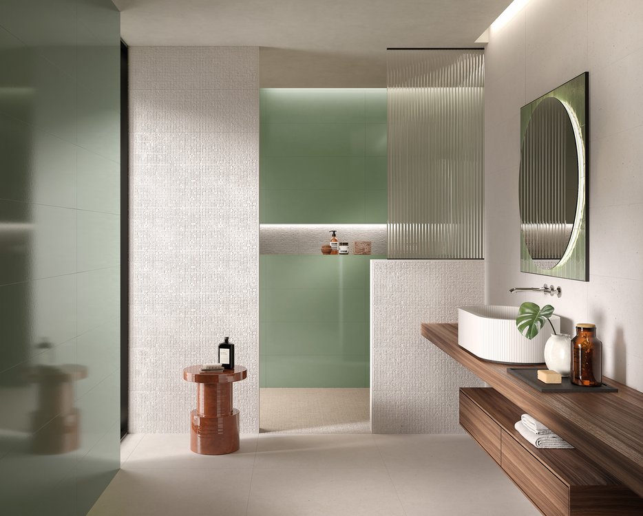 Room view Bathroom, created with tiles from the collection: MATERIA PURA 30,5x91,5 – Other, White