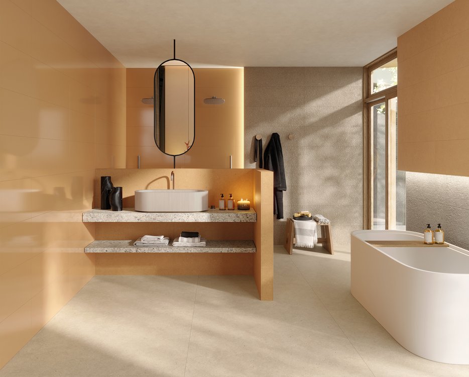 Room view Bathroom, created with tiles from the collection: MATERIA PURA – Other, Grey
