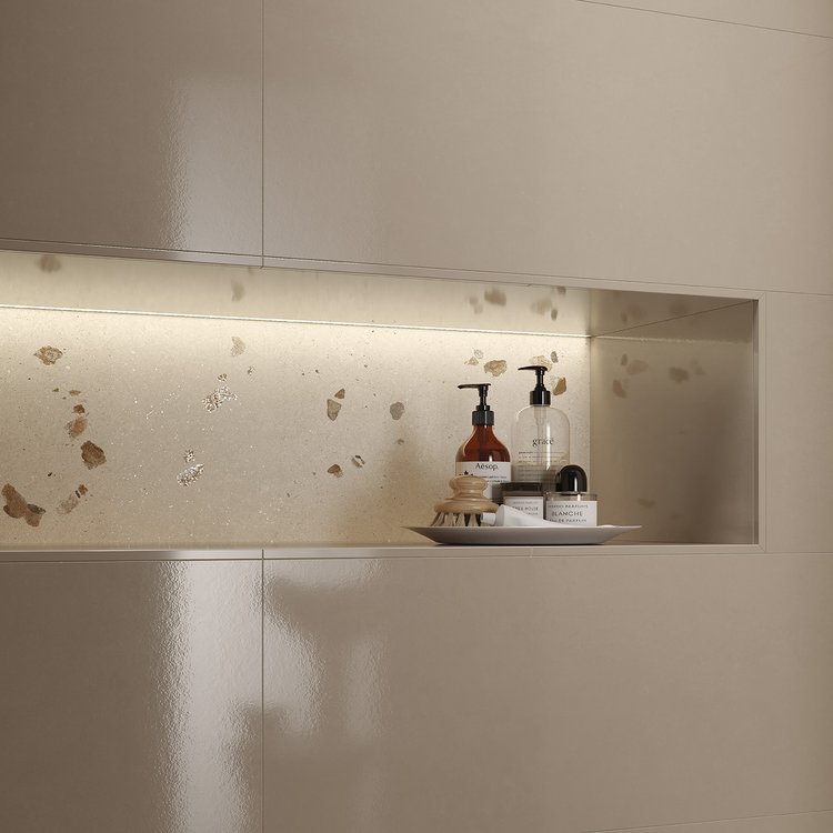 Room view , created with tiles from the collection: MATERIA – Grey