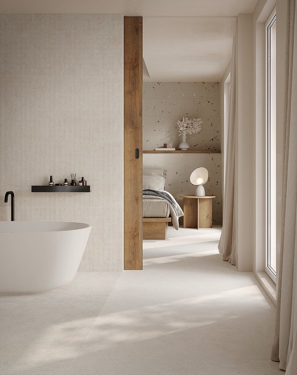 Room view , created with tiles from the collection: MATERIA – White