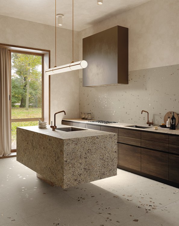 Room view Kitchen, created with tiles from the collection: MATERIA PURA 30,5x91,5 – Grey