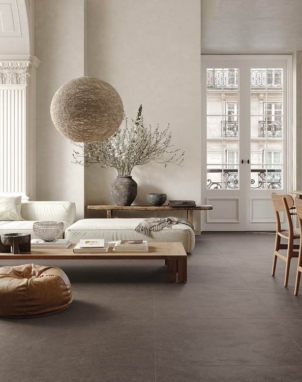 Room view , created with tiles from the collection: MATERIA – Brown