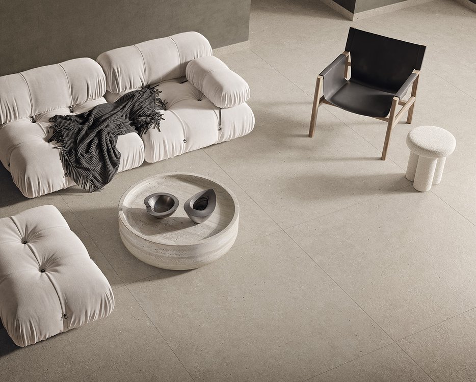 Room view , created with tiles from the collection: MATERIA – Grey