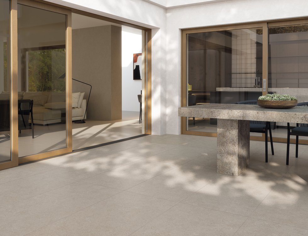 Imagen de ambiente Al aire libre, realizada con baldosas de la colección: MATERIA PURA porcelain tiles – GRIS
