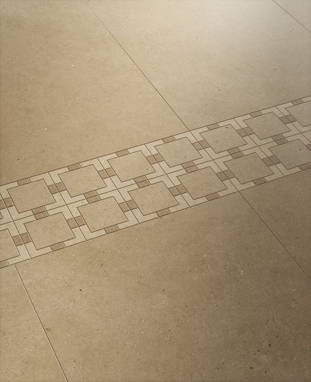 Raumabbildung , gestaltet mit Fliesen aus der Kollektion: MATERIA PURA porcelain tiles – BEIGE