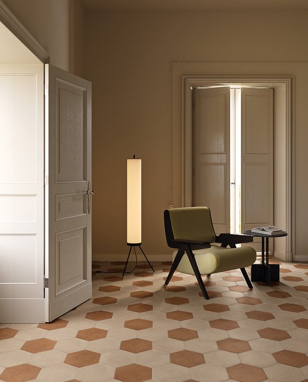 Raumabbildung Hous, gestaltet mit Fliesen aus der Kollektion: MATERIA PURA porcelain tiles – ANDERE, BEIGE