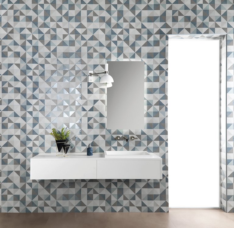 Room view , created with tiles from the collection: MILANO MOOD – Grey, Beige