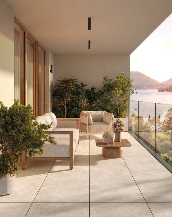 Room view Outdoor, created with tiles from the collection: NOBU – White