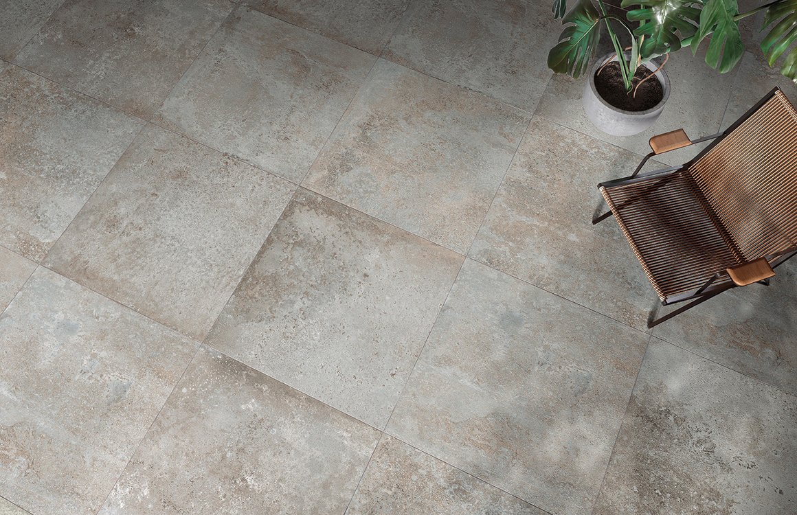 Image d'ambiance , réalisée avec des carreaux de la collection : OXIDE – Gris