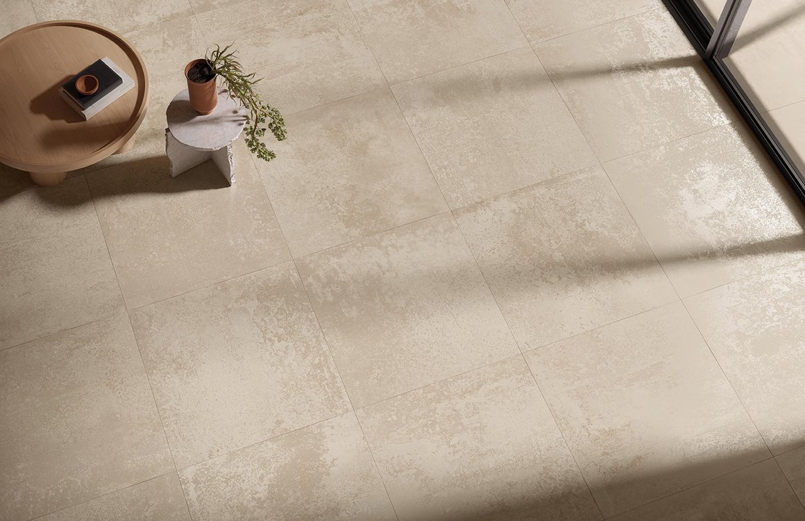 Raumabbildung , gestaltet mit Fliesen aus der Kollektion: OXIDE – BEIGE