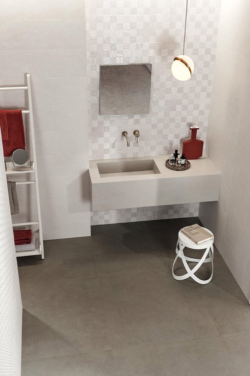 Imagen de ambiente Baño, realizada con baldosas de la colección: SHEER – GRIS