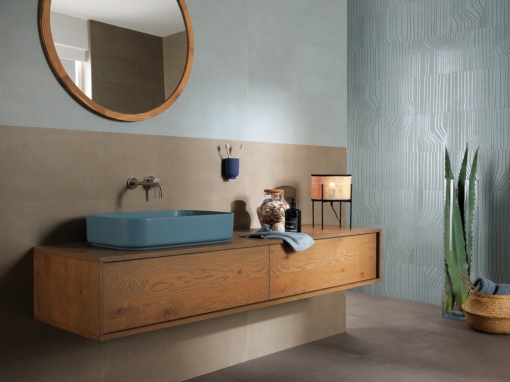 Room view , created with tiles from the collection: SUMMER – Light Blue, Brown, Grey