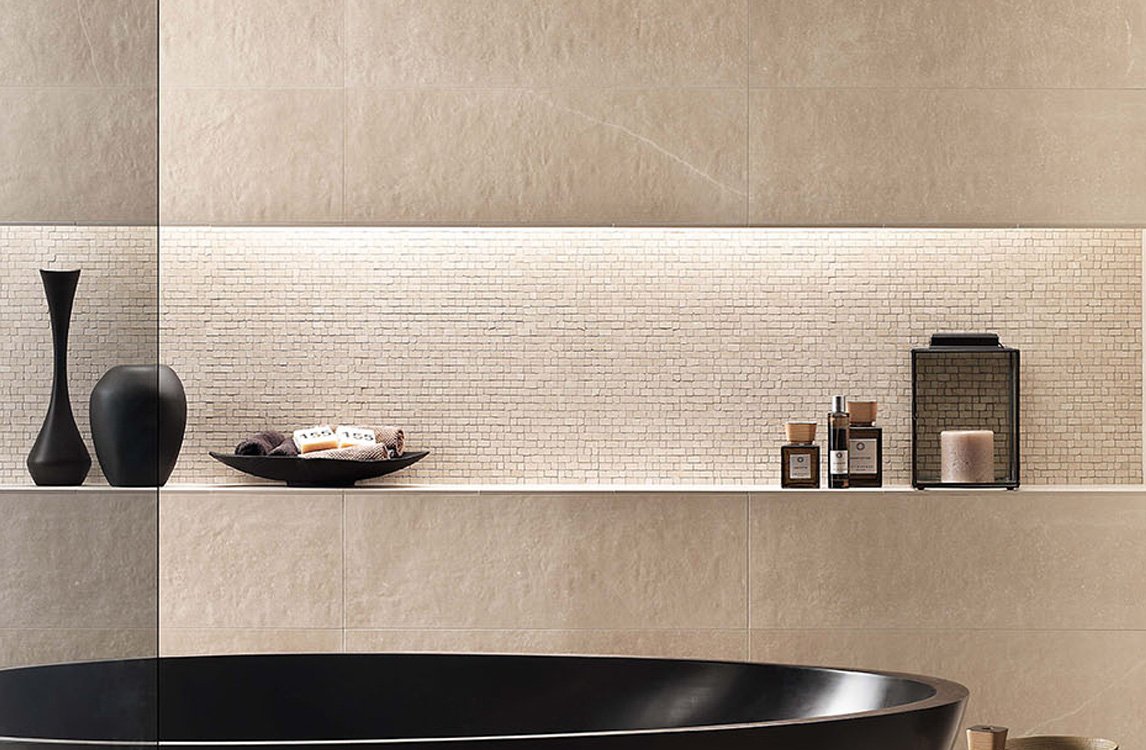 Room view , created with tiles from the collection: MAKU – Beige