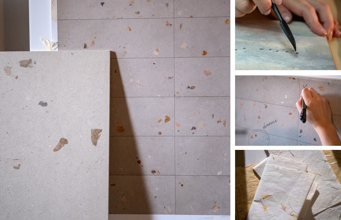 Room view , created with tiles from the collection: MATERIA PURA – Grey